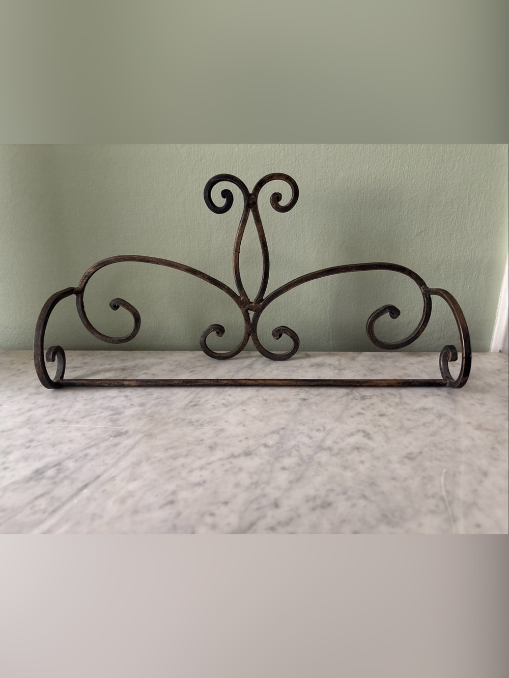 Ornate Scroll Iron Wall Towel Rack - Brown Metal. 16in x 8in x 4in